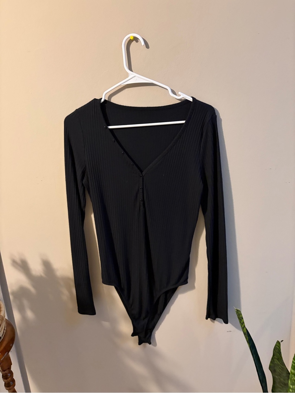 Black Ribbed V-Neck Long Sleeve Bodysuit
#0149